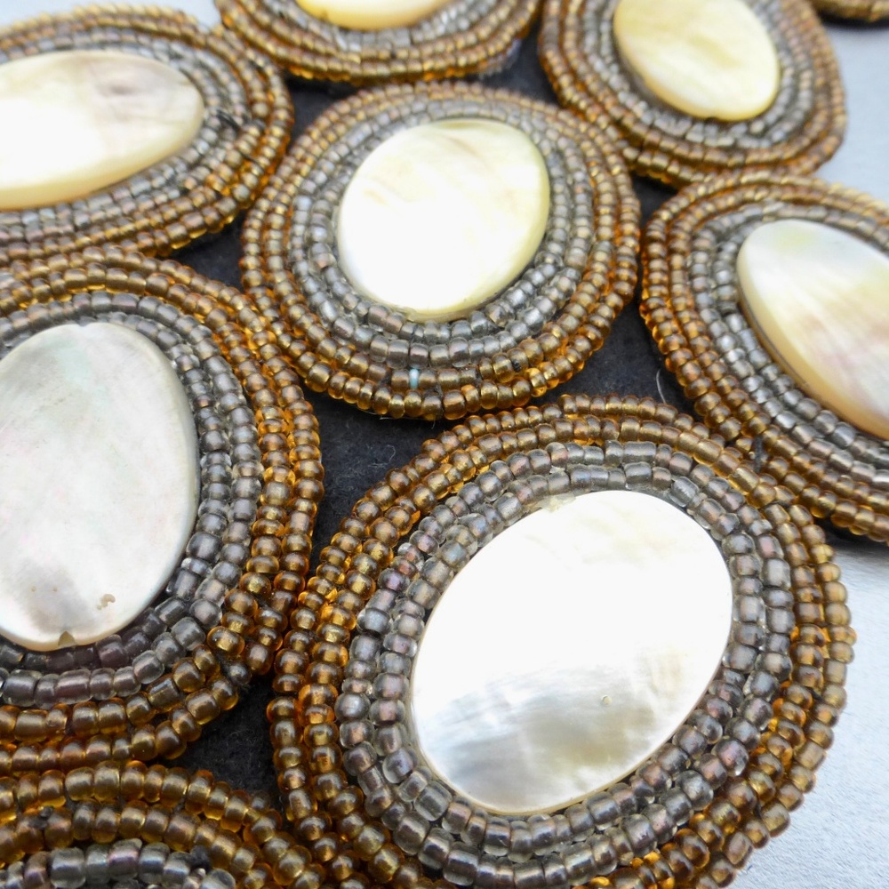 Golden Mop Shell Bib Beaded Statement Necklace - image 6